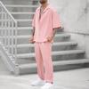 Abiti da uomo in due pezzi alla moda estiva, abbigliamento casual da uomo, manica corta, risvolto, bottone, camicia e pantaloni, set per il tempo libero, abiti da uomo