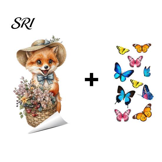 Renters Window Sticker Spring Fox Clings Cartoon Flowers Butterflies Glass Non-glue Decoration Removable Cute Animal Decals for Home Office Shop Decor