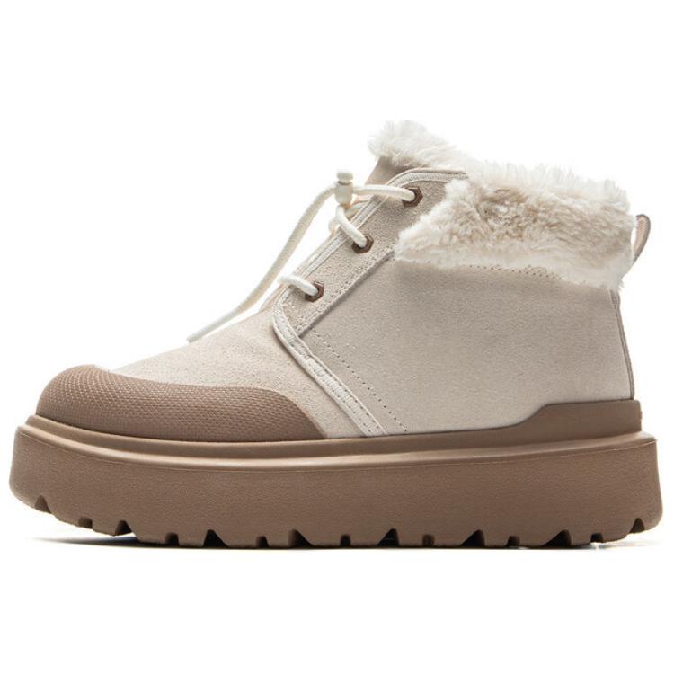 New LiNing Cushioning Anti-Slip Wear-Resistant Breathable Warm Rebound Mid-Top Casual Shoes Women's Beige Umber AGCU450-1