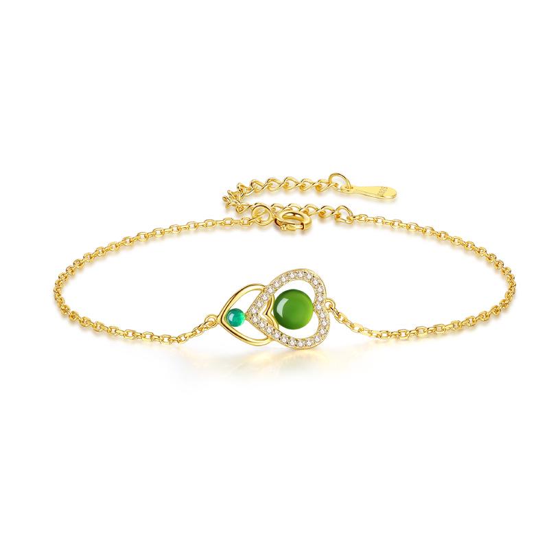 Bao Yi Long S925 Silver & Hetian Jasper Heart Bracelet - Women's Ethnic Style, Versatile Hand Jewelry