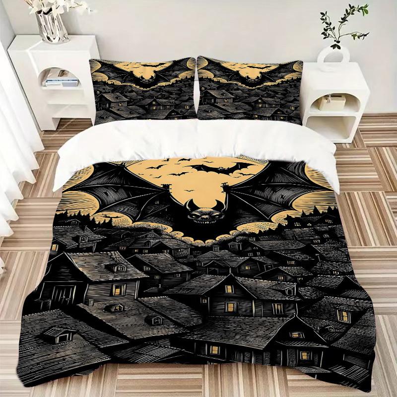 3pcs Bedding Set Halloween Bat Village Includes 1 Comforter + 2 Pillowcases, Without Pillow Inserts, Soft Comfortable, Lightweight Breathable083