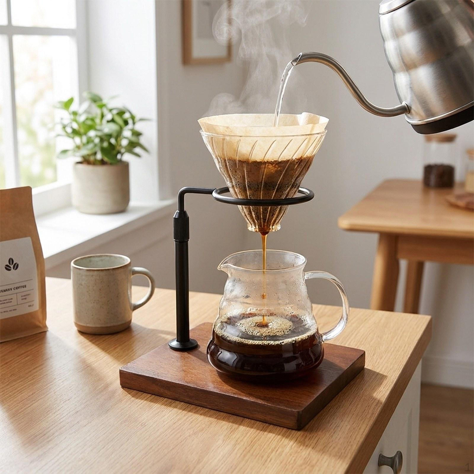 Coffee Holder with Adjustable Height And Wooden Base for The Kitchen чёрный