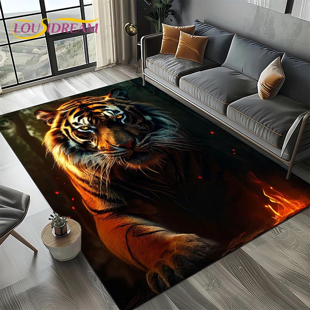 Wilder Tiger Löwe Leopard Biest Tier Wildtier Cartoon Teppich Teppich für Wohnzimmer Schlafzimmer Sofa Dekoration, Rutschfeste Bodenmatte