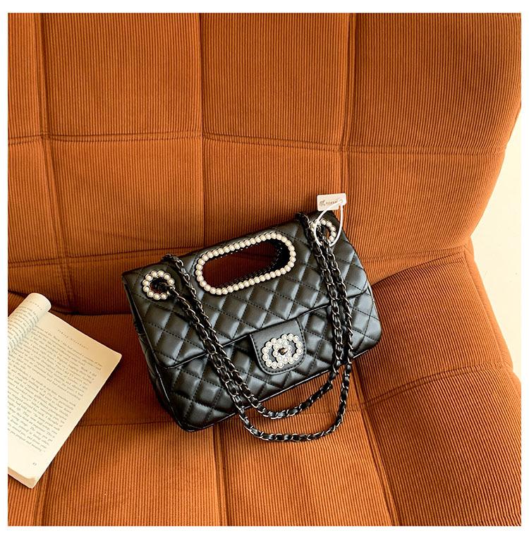 Xiaoxiangfeng pearl wrist new portable shoulder trendy fashion versatile underarm bag embroidery thread diamond grid