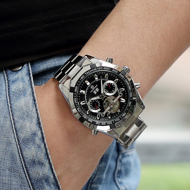 FORSINING Classic Automatic Sport Men Watch Tourbillon Mechanical Skeleton Multifunctional Date Day Month Male Casual Wristwatch
