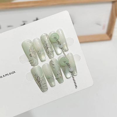 Jewelry and Jade High-end Sense Wear Armor Hand-painted Magic Mirror Small Cat Eye Nail Art Chain Peace Buckle Fake Nail