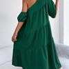 2026 Spring Summer Women's Off Shoulder Short Sleeved Ruffled Hem Long Skirt S-XL