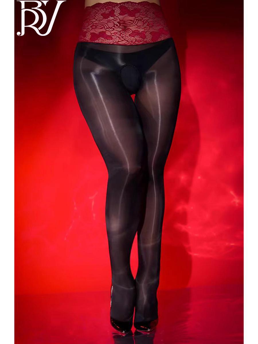 

Aurora глянцевые черные шелковые бесшовные колготки с соблазнительной кружевной талией Large size красный/чёрный