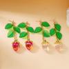 Fashion Sweet Red Strawberry Drop Earrings For Women Lovely Green Leaves Flower Resin Strawberry Fruit Earrings Party Jewelry