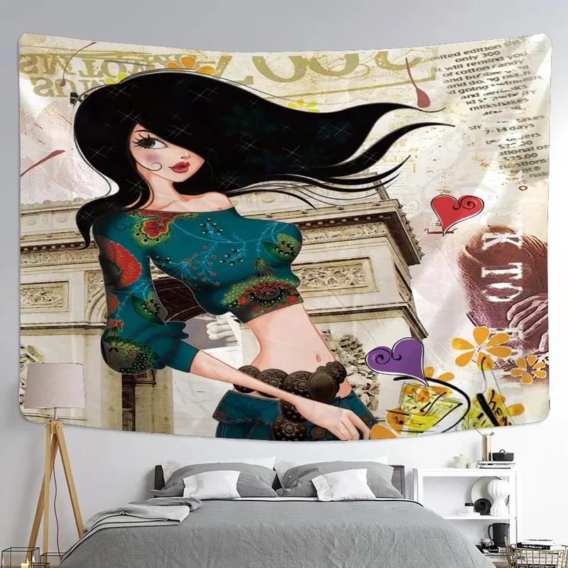 Wanddekoration Zuhause Wandteppich Cartoon Süßes Mädchen Hintergrund Hängestoff Büro Wohnzimmer Wandteppich