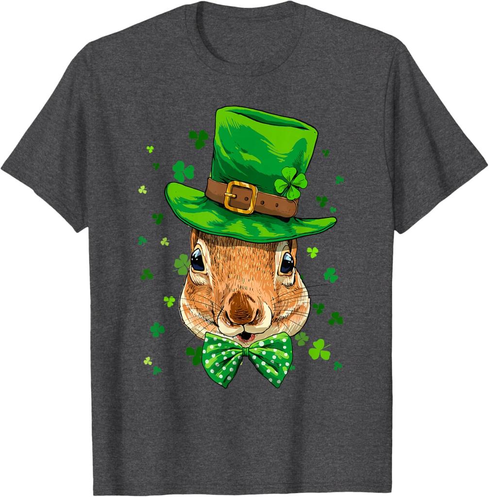Squirrel Leprechaun St Patricks Day Graphic Print Cotton Crew Neck T-Shirt Casual Trip Tee