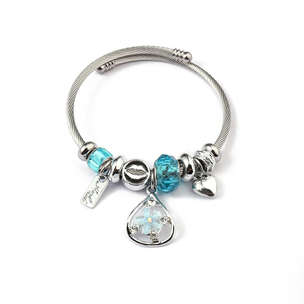 Simple Fashion Stainless Steel Bracelet With Crystal Bead Pendant Unisex Jewelry