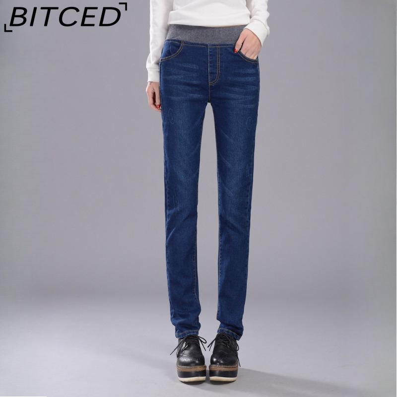 

BITCED Весняно-осінні джинси з високою посадкою, жіночі скінні штани та джинсові штани оверсайз вільного крою для повних дівчат 26 темно-синього кольору