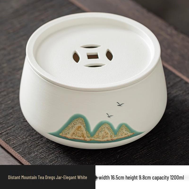 Large Ceramic Tea Waste Jar with Filter - Desktop Trash Can for Tea Dregs & Water Disposal