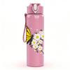 1PC Yellow Butterfly Daisy Flower Print 750ml Color Plastic Sports Water Bottle Leakproof Flip Straw Lid Suitable for Sports Office Home Use