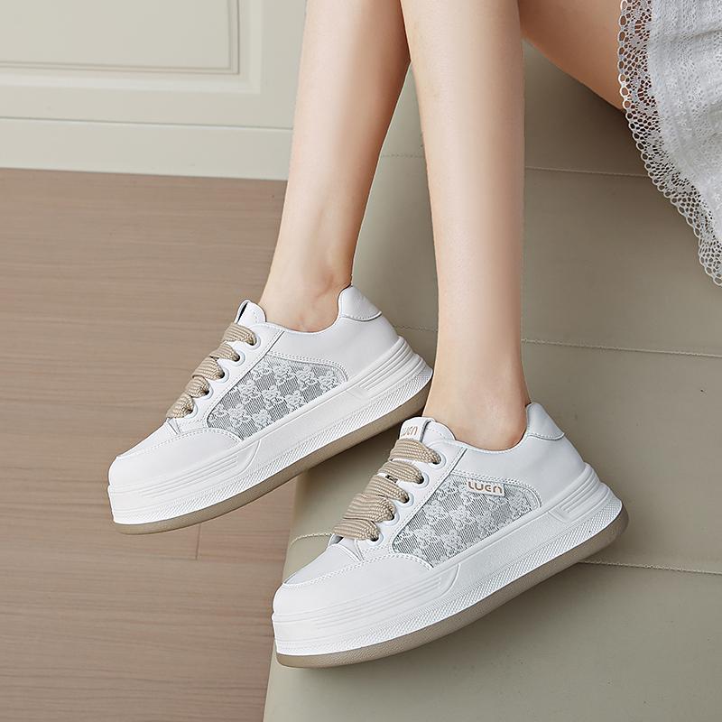 Mode CRLAYDK Klassische Damen-Sneaker Lässige Skateboard-Laufschuhe Plateau Damen Mesh Schnürung Weiß Höhenerhöhung Tennis
