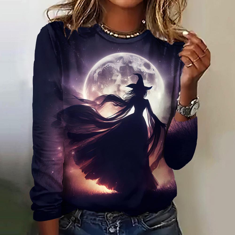 Halloweenské speciální oblečení Dámská podzimní/zimní trička Bláznivý přízrak Dlouhý rukáv Imitace bavlny Tričko Kulatý výstřih Topy Ne