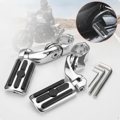Foot Pegs with Mounting Brackets Clampon Motorcycle ChromeFinished Footrest