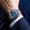 OLEVS Automatic Mechanical Business Hollow Openwork Stainless Steel Gift for Blue Men's Watch, Wristwatch, Dial, Design, Waterproof, Luminous, Band,