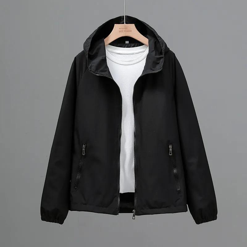 Women's Spring and Summer Solid Color Hooded Zipper Jacket Loose Casual Windbreaker Jacket