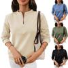 Women's Quarter Zip Sweatshirt Long Sleeve Textured Loose Pullover Solid Color Casual Top Autumn Winter