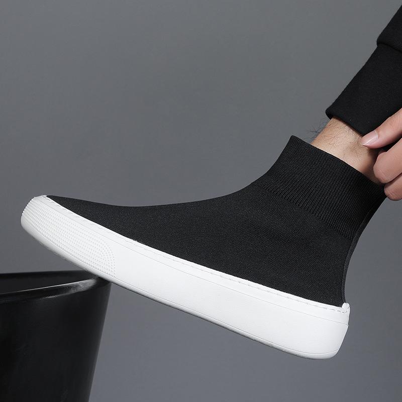 2025 new spring men's shoes versatile casual height-increasing canvas shoes men's high-top socks trendy shoes