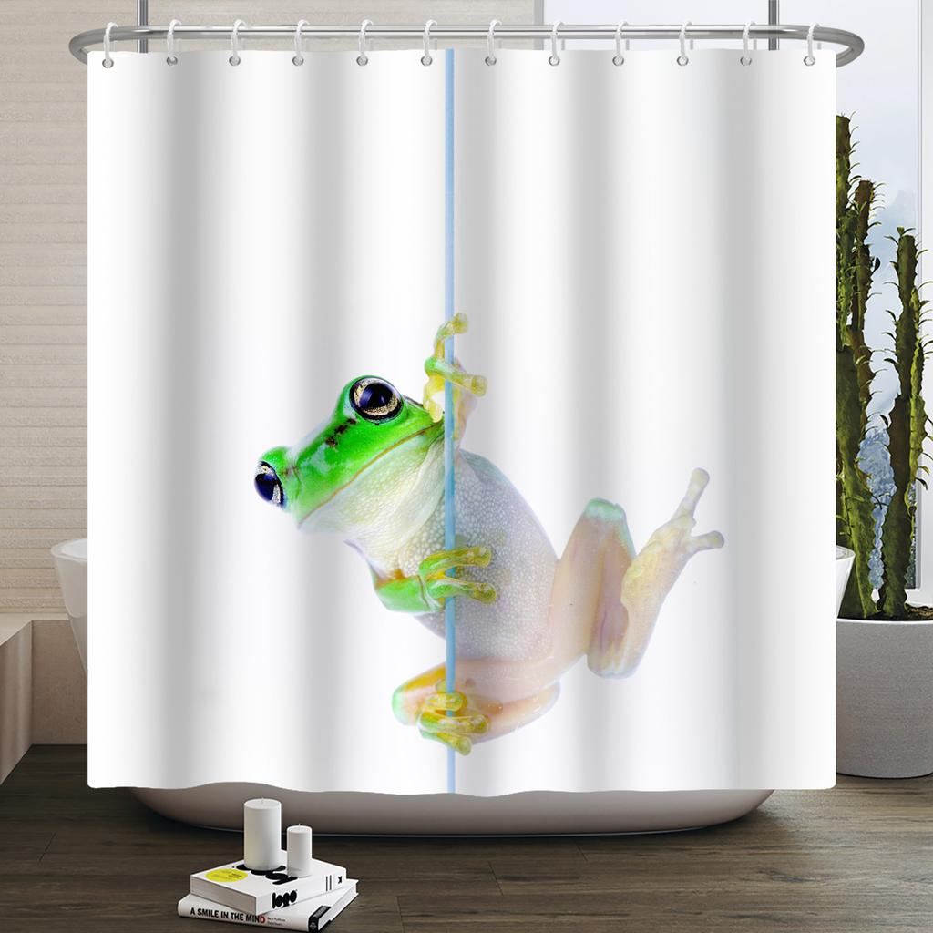 Lustiger Frosch Duschvorhang für Badezimmer Pilz Schmetterling Floral Grüne Pflanze Cartoon Tier Wasserdicht Polyester Duschvorhang