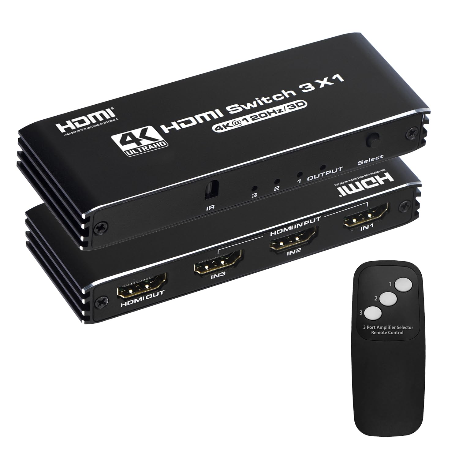 

HDMI Switcher 3 Inputs 1 Output HDMI Switcher 3x1 HDMI Switcher HDMI Selector Compatible with Dolby PS4 IR remote 4K@120Hz 2.1 HDR, DTS-HD, AC3/DSD, чорний