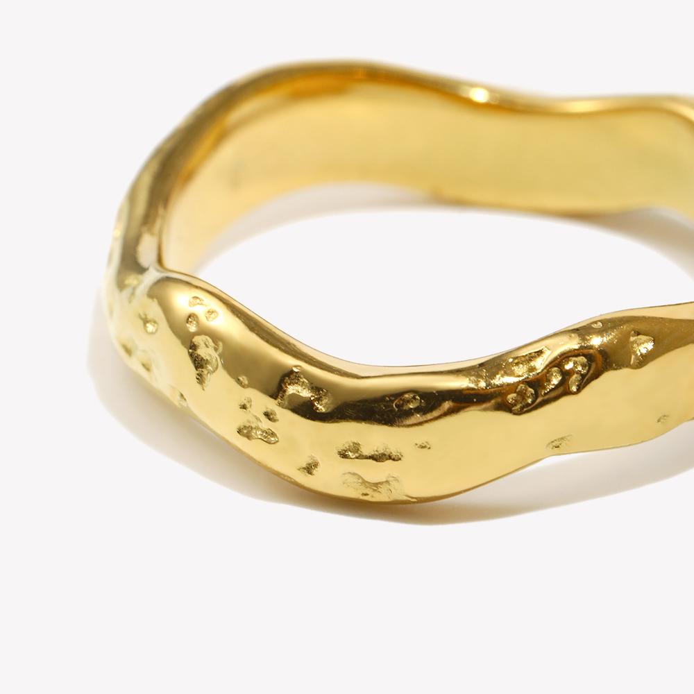 E.B.belle Anel Liso Padrão Batida Onda Resistente à Água Sem Manchas Banhado a Ouro 18K Anéis Femininos Acessórios de Aço Inoxidável 316L