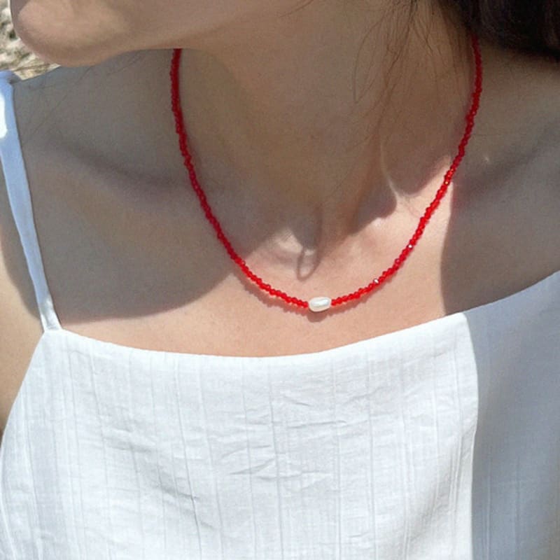 DEFINE OTHER 2nd Reorder_PEARL Glass Beads Necklace (Red)