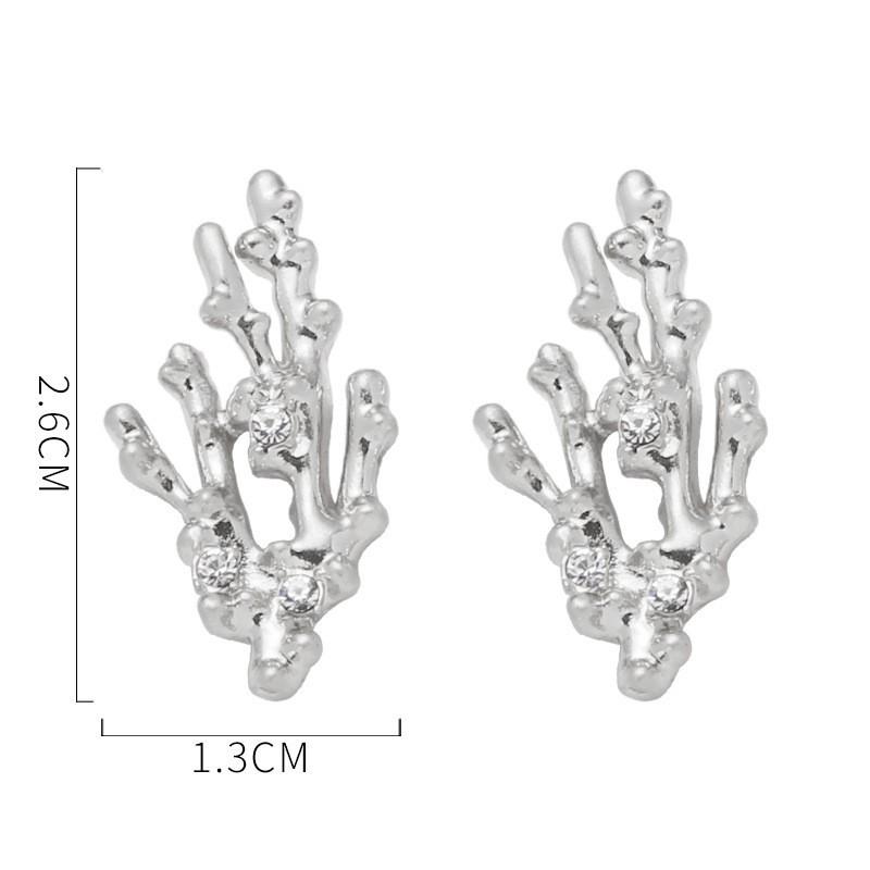 Simple coral grass earrings trendy versatile stud earrings s925 temperament ears