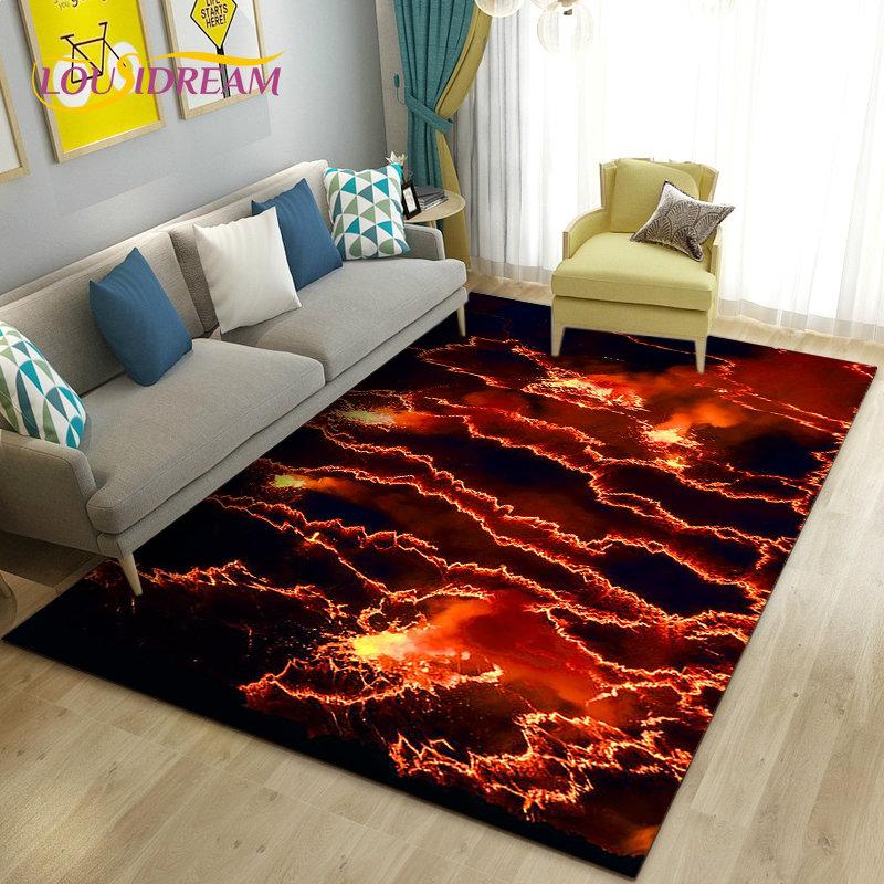 3D Volcano Lava Magma Area Rug Large,Carpet Rug for Living Room Bedroom Sofa Doormat Decoration,Kid Game Play Non-slip Floor Mat