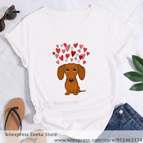Animal Analysis Funny Cartoon Animal Parsing Dachshund Dog Print Short Sleeve T-shirt Women Round Neck Trend Summer fashion S