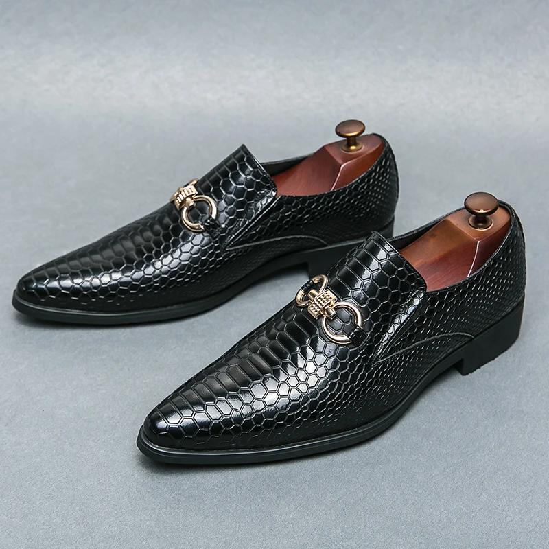 Black Loafers Shoes for Men Designer Men's Leather Shoes Slip-On Brown Male Man Metal Buckle Wedding Men Oxfords Handmade