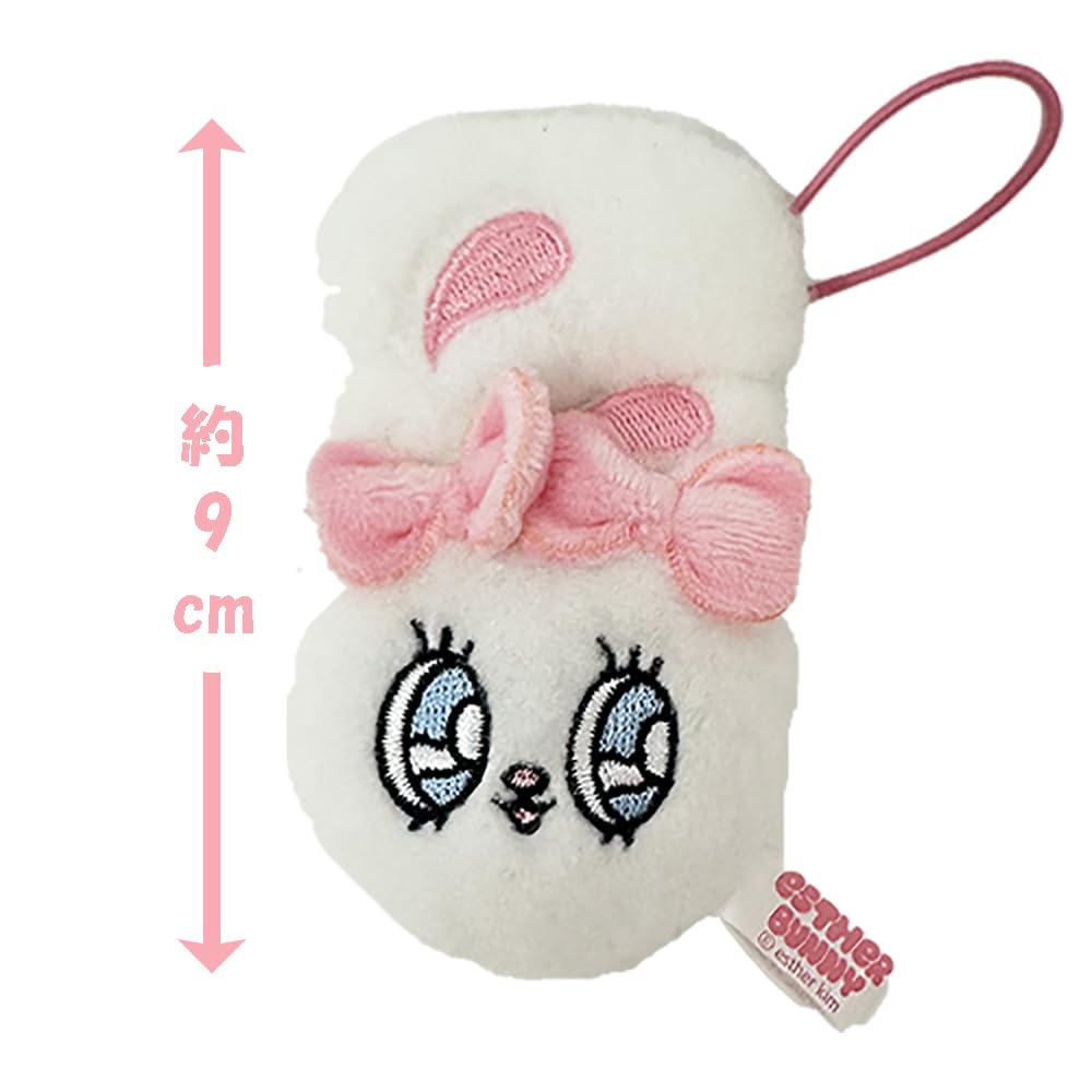 Esther Bunny Mini Face Mascot Official Plush Charm, Approx. 9cm (Ribbon Bunny (White))