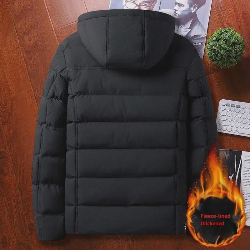 618 Men's Mid-Length Hooded Winter Jacket - Warm, Thick Plush Cotton-Padded with Ribbed M-Shaped Design