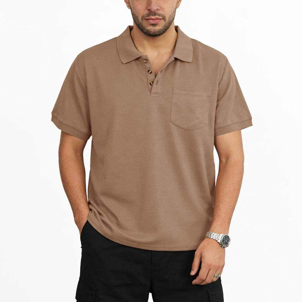 Men’s Short Sleeve Polo Shirt with Classic Collar and Button Placket Casual Fit Pullover Top for Everyday Wear