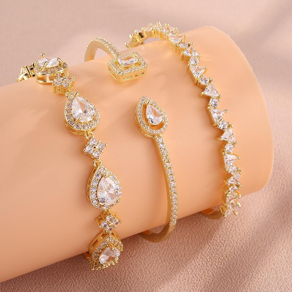 Classic Adjustable Water Drop Zircon Bracelet Bangles For Women In Silver Gold Aesthetic Wedding Jewelry For Bride