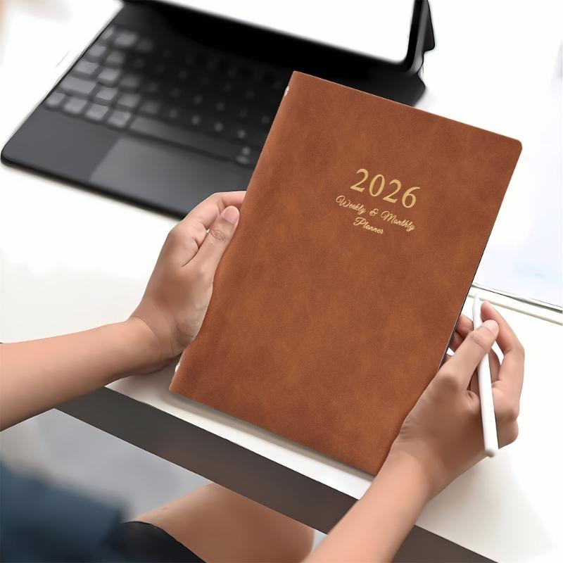 Refillable 2026 Weekly Planner 6 Rings Leather Binder Academic Journal with Dated Pages For Daily Scheduling 6.69x9.06In