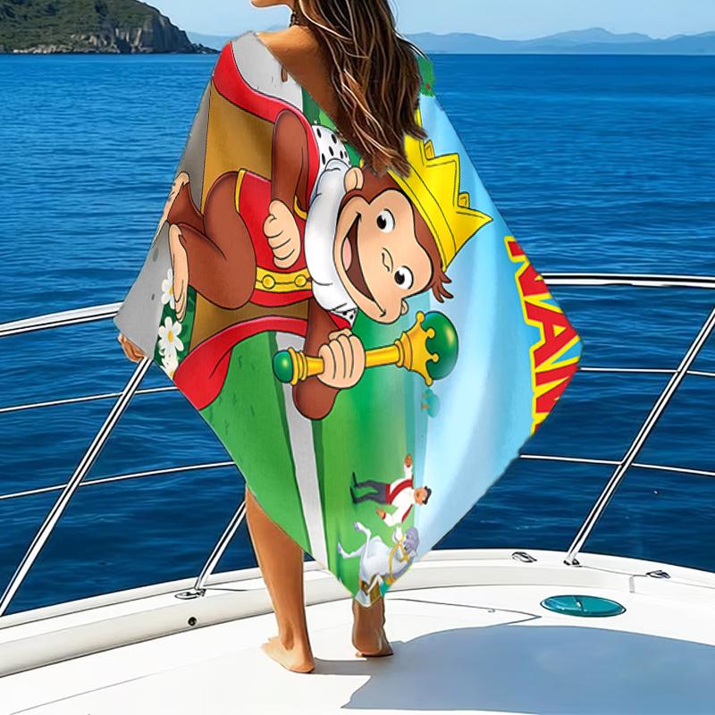 1pc Curious George8 Beach Towel with Custom Name, Beach/Swimming/Bath/Picnic/Camping Towel, Suitable for Seaside Beaches
