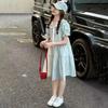 Girls Navy Collar Short Sleeve Dress Preppy Princess Skirt For Big Kids Students Summer Wear