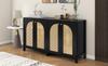 Modern Sideboard In Minimalist Style 4-rattan Door, Metal Handle Simple Buffet Cabinet for Dining Room, Living Room, Kitchen (black)