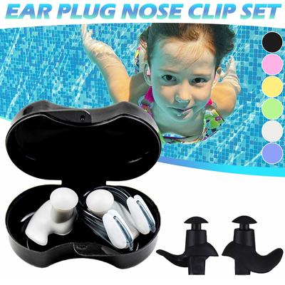 Silicone Waterproof Swim Ear Plugs for Swimmers Kids Adult Children Earplugs Nose Clip Black Box Set