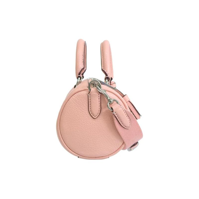 Coach Lacey 20 Solid Color Letter Logo Logo Zipper Closure Pebbled Leather Boston Bag Hand-held Shoulder Crossbody Bag Small Size Women's Light Pink