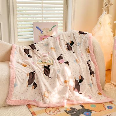 Cartoon Dachshund Milk Velvet Throw Blanket, Pink Warm Thickened Blanket for Adults Kids, Travel Camping Queen Sleeping Blankets