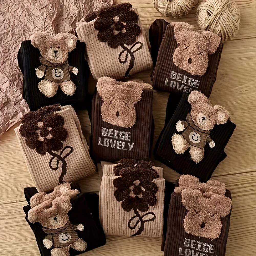 1PACK/3 Pairs of Cute Bear Socks Autumn and Winter Crew Socks, Men's Socks, Women's Socks