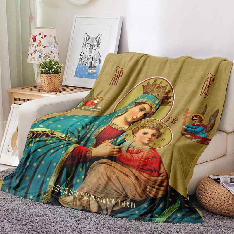 75x100cm Virgin Mary Mother of Christian Faith Jesus Stitch Printed Blanket, Suitable For Bed, Bedroom, Sofa, Picnic, For Gifts