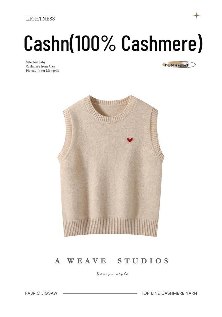 Autumn/Winter Heart Embroidery Cashmere Sleeveless Vest Pullover