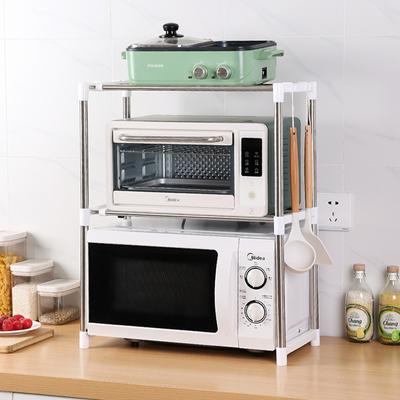 Adjustable Stainless Steel Microwave Oven Shelf Home Kitchen Electromagnetic Oven Baking Chamber Double Layer Sink Storage Rack