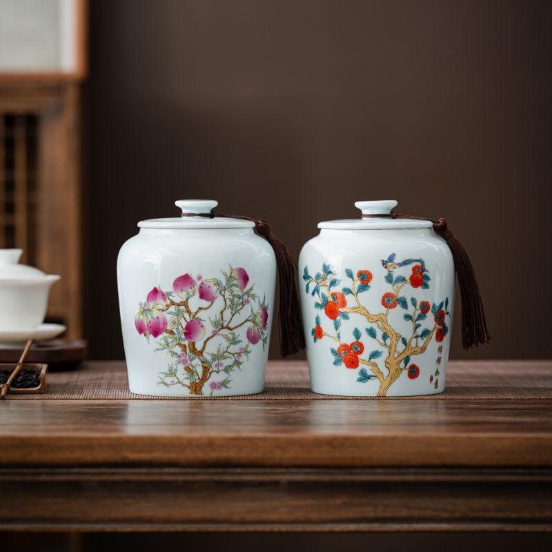Shanshui Tea Caddy Ceramic Candy Jar Retro Household Large Nuts Coffee Beans Herb Storage Jar Kitchen Food Container Home Decor